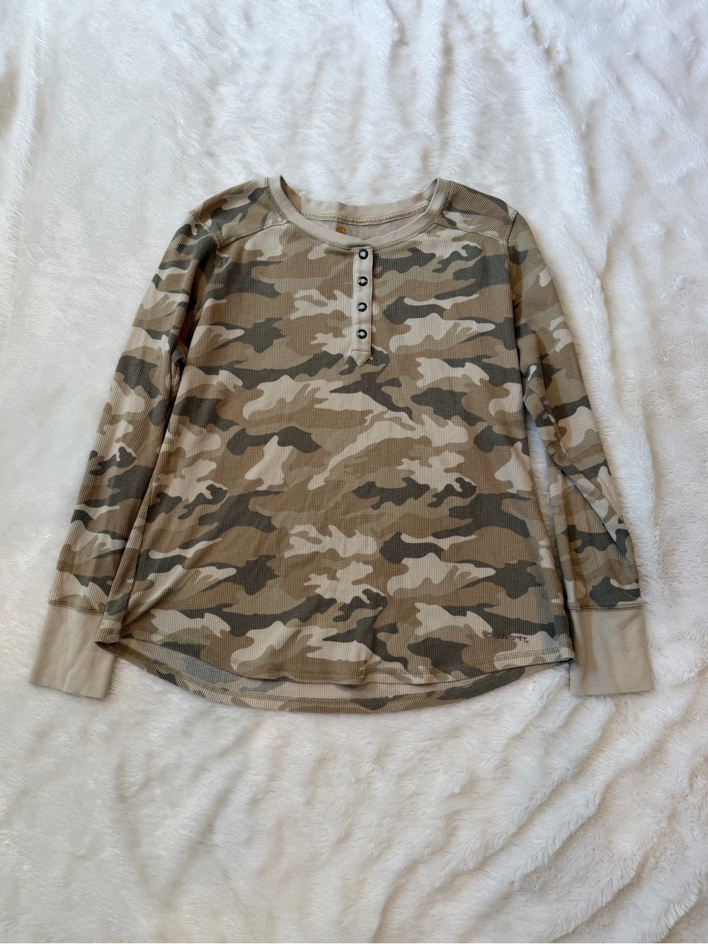 Carhartt Camouflage Henley Long Sleeve Top - Beige, Olive, Tan